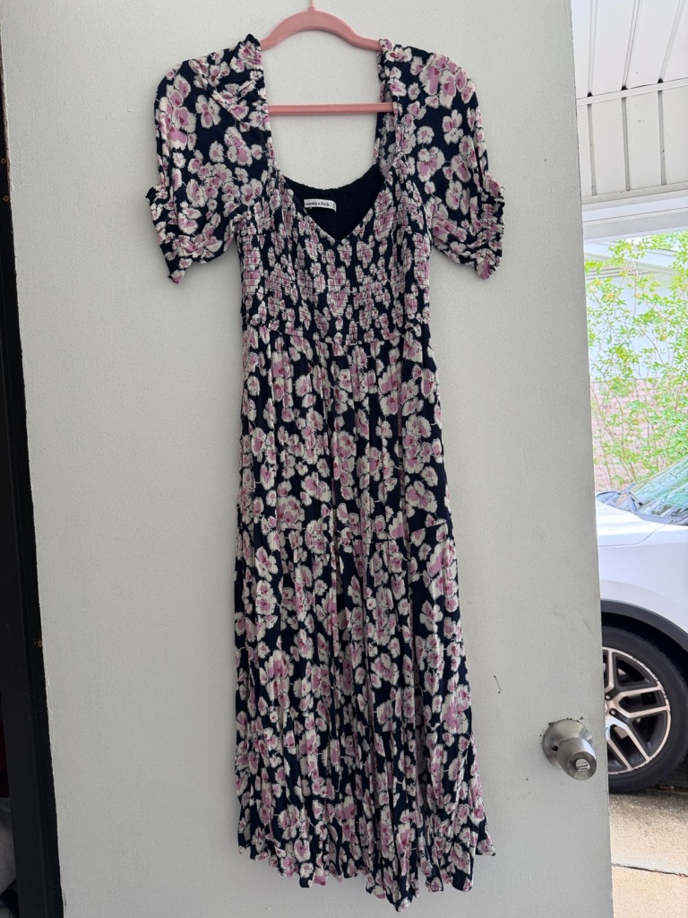 Abercrombie & Fitch Navy Midi Dress with Pink Floral Print